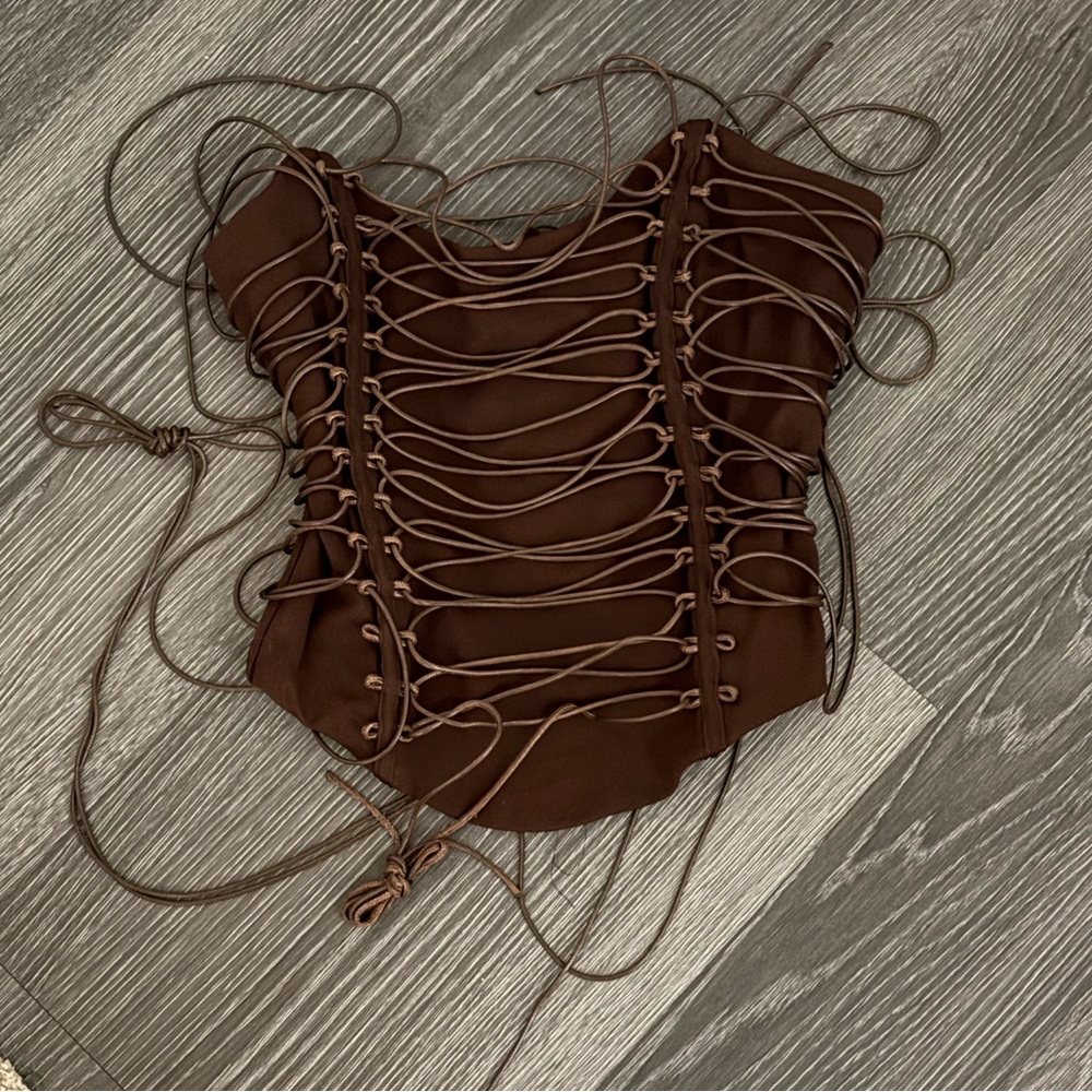 Fashion Nova Brown Lace-Up Top